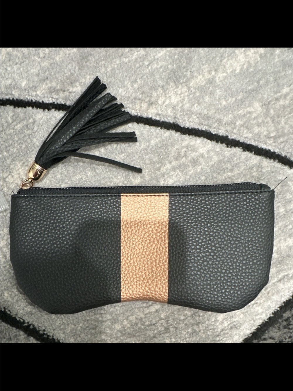 Black and Gold Stripe Women’s Cosmetic Pouch with Tassel